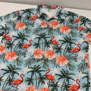 Golf Gods Flowers and Flamingos Cool Tech Performance Print Men's Shirt 2XL
